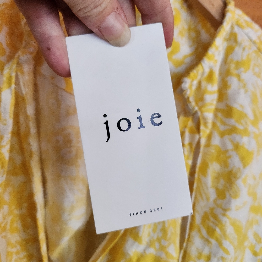 Joie NWT Renae B Yellow Floral Linen Shirt Peekaboo Cutout Back Stretch Top Sz S - Picture 5 of 13
